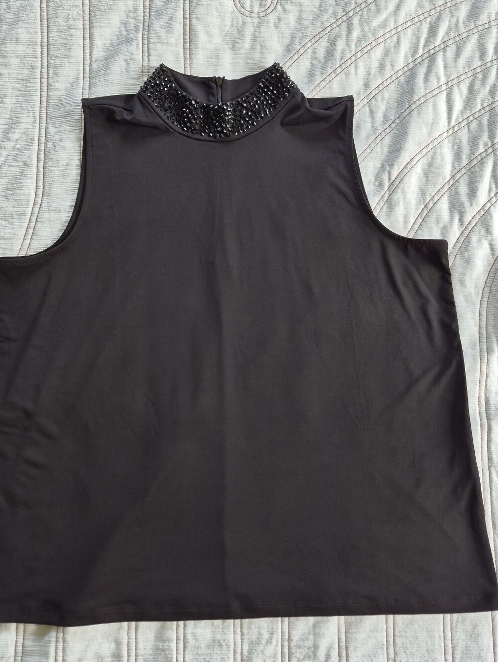 Chico's Black Sleeveless Mock Neck Shirt Embellished Collar Evening Out Sz 3(XL)